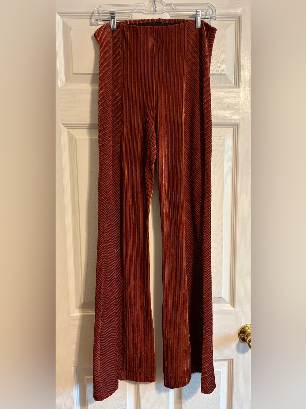 Free People Ribbed Wide-Leg Pants in Rust
